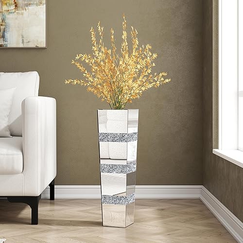 Miniatura 4 de SHYFOY Jarrón alto de cristal con espejo de 28 pulgadas de alto, jarrones altos decorativos plateados para decoración de piso, jarrón grande de