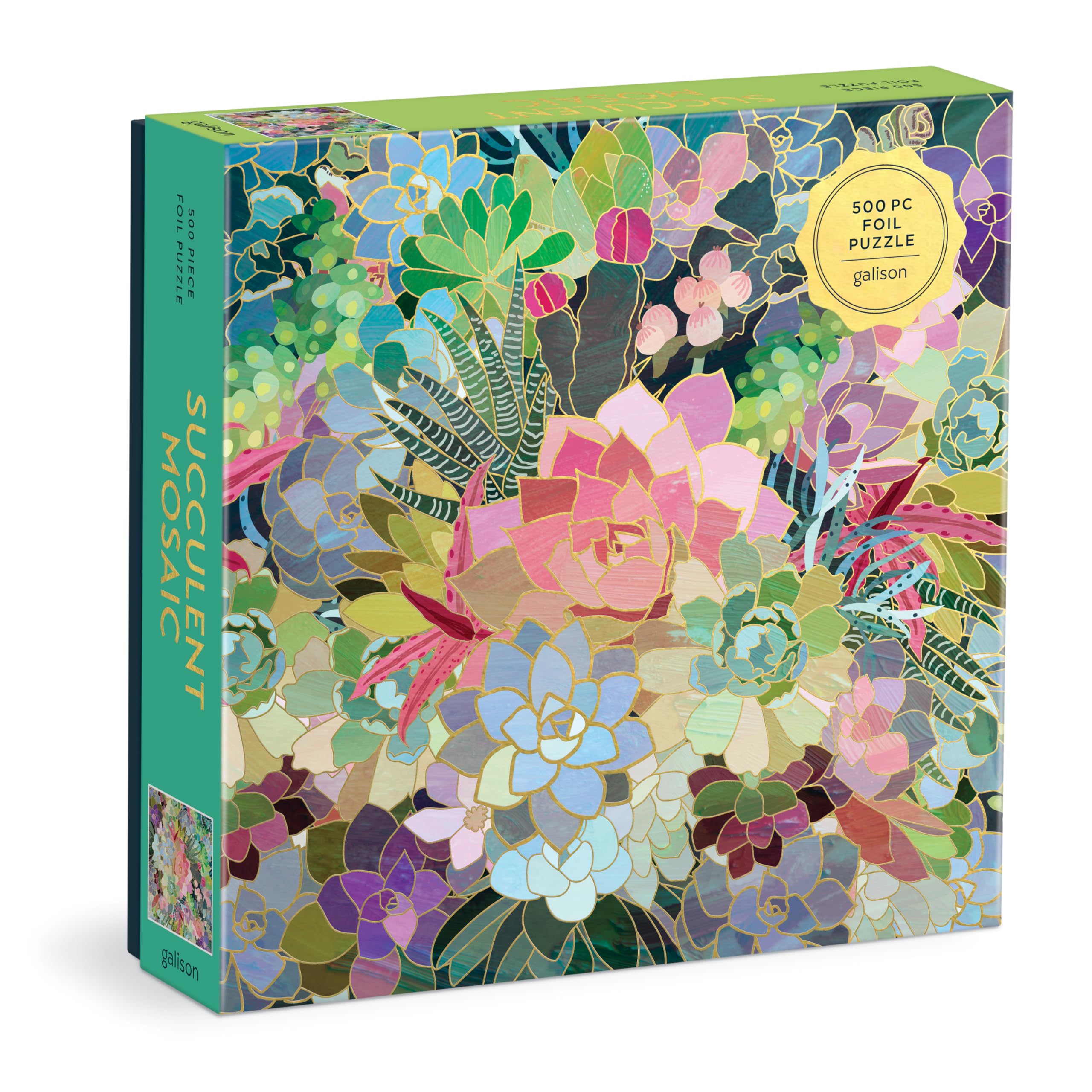 Galison Succulent Mosaic 500 Piece Foil Puzzle from Galison - 20" x 20" Beautifully Illustrated Puzzle, Thick & Sturdy Pieces, Fun and Challenging Activity for Adults, Unique Gift Idea!