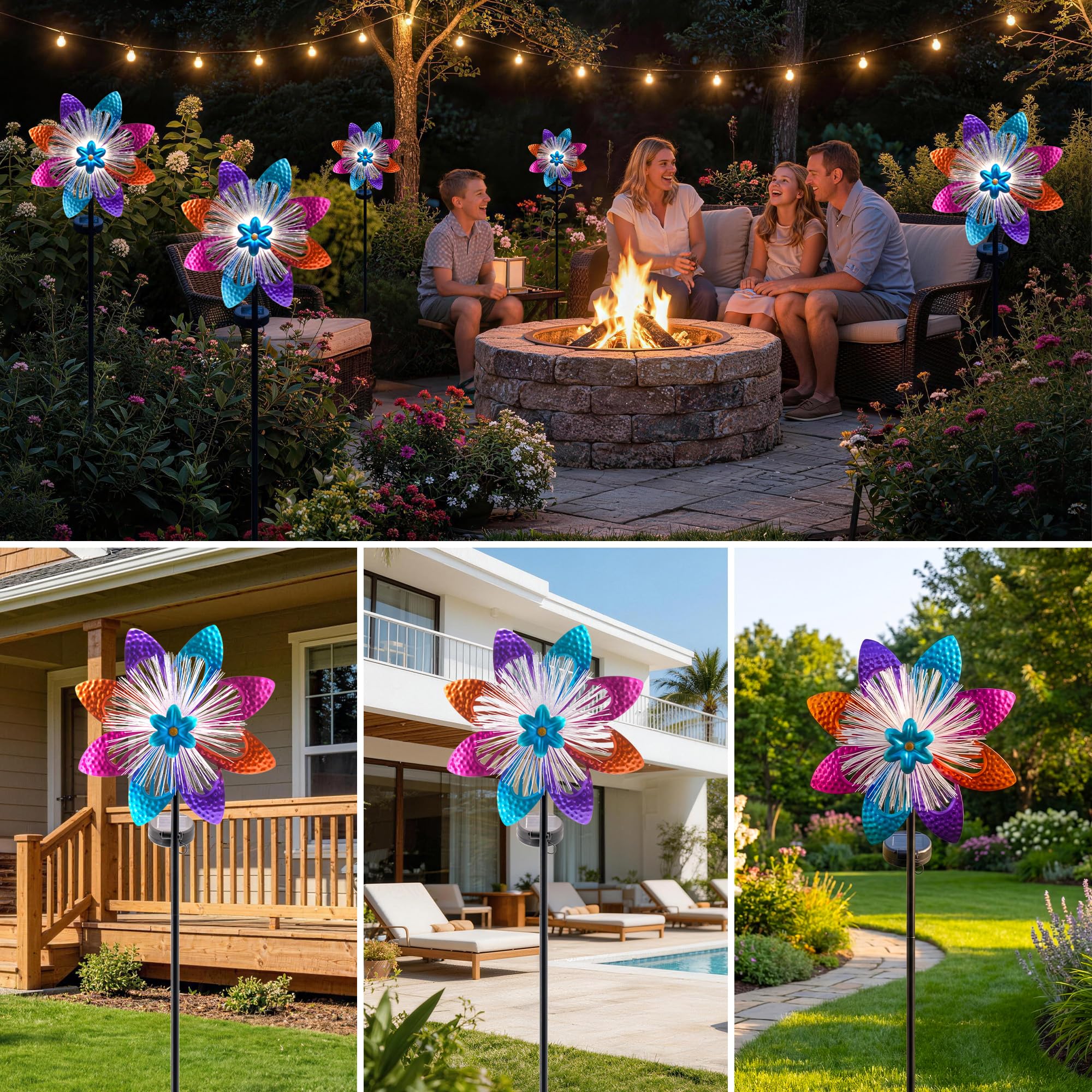 Molinillos de viento solares para exteriores, 42 x 9.5 pulgadas de alto, esculturas y molinillos de viento de metal, molinillos de viento giratorios de jardín para decoración de patio, decoración de