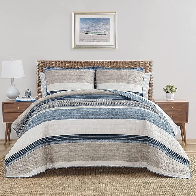 Nautica King Quilt Set, Cotton Reversible Bedding with