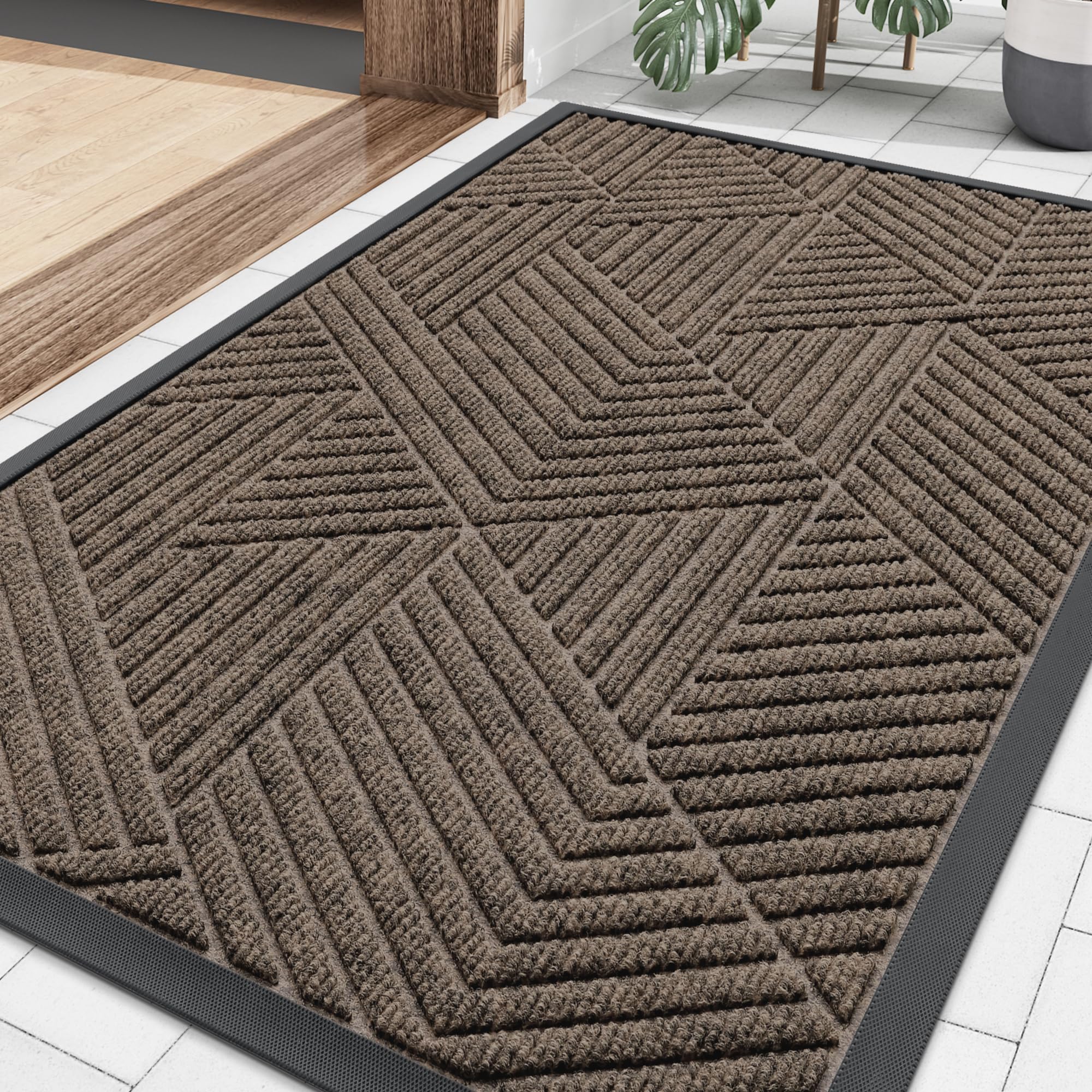 Smiry Front Door Mat Outside Entrance, Low Profile Rubber Doormat, 35x23