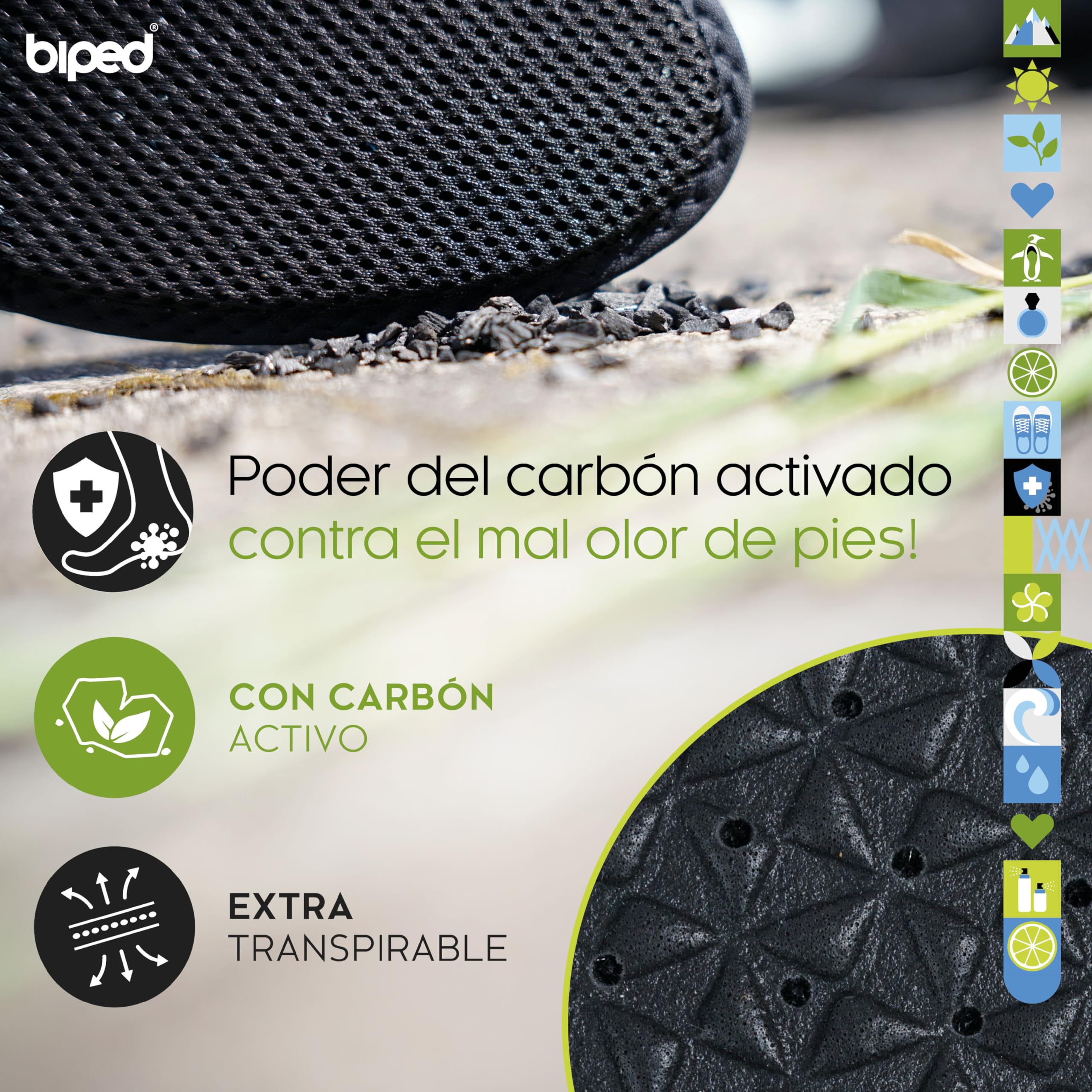 Biped 2 Pares Plantillas de Carbón Activo Frescura Higiénica Lavables Contra el Sudor