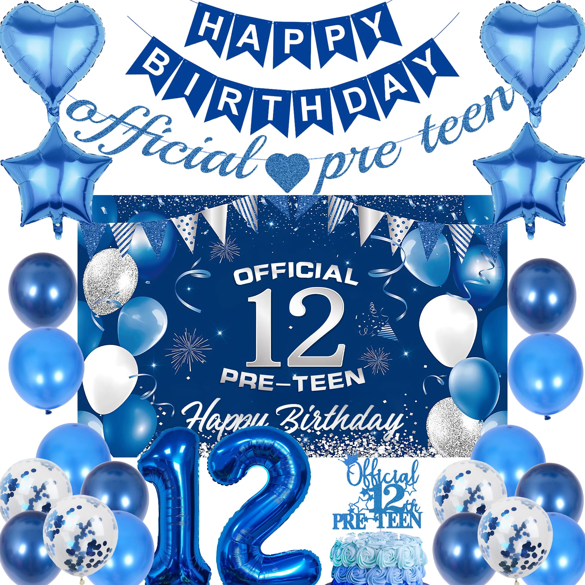12th Birthday Decorations Party Boys - 27 Pcs Blue Pre-Teen Set