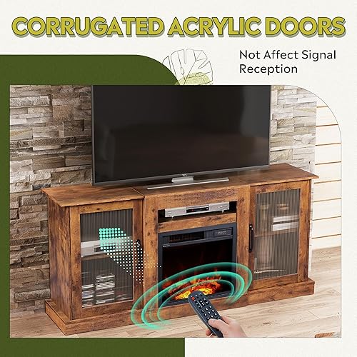 Miniatura 7 de WLIVE Soporte de TV con chimenea para TV de 65 pulgadas, centro de entretenimiento con chimenea eléctrica de llama realista 3D, consola de TV con