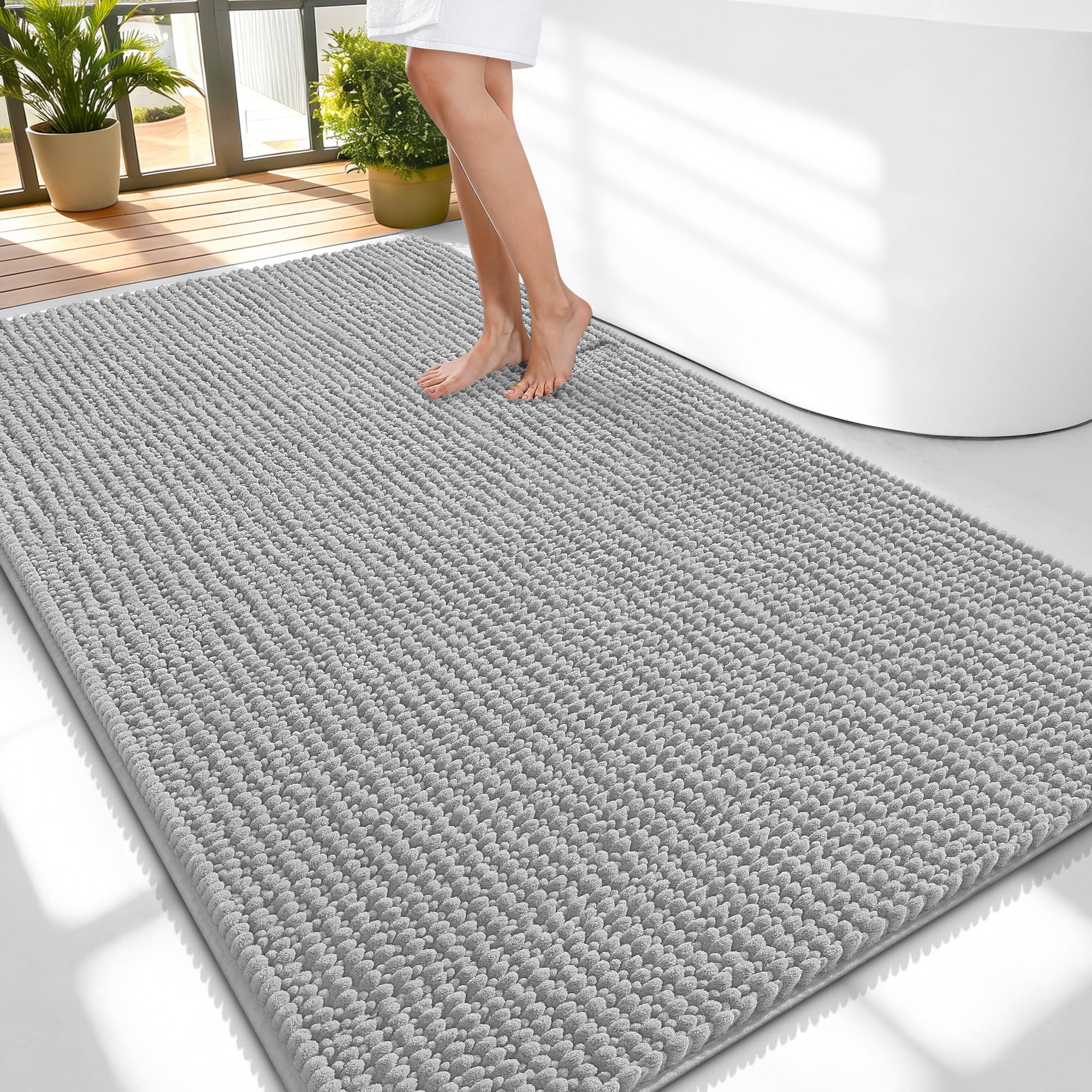 OLANLY Thick Chenille Large Bathroom Rugs Mats 59x35, Light Grey