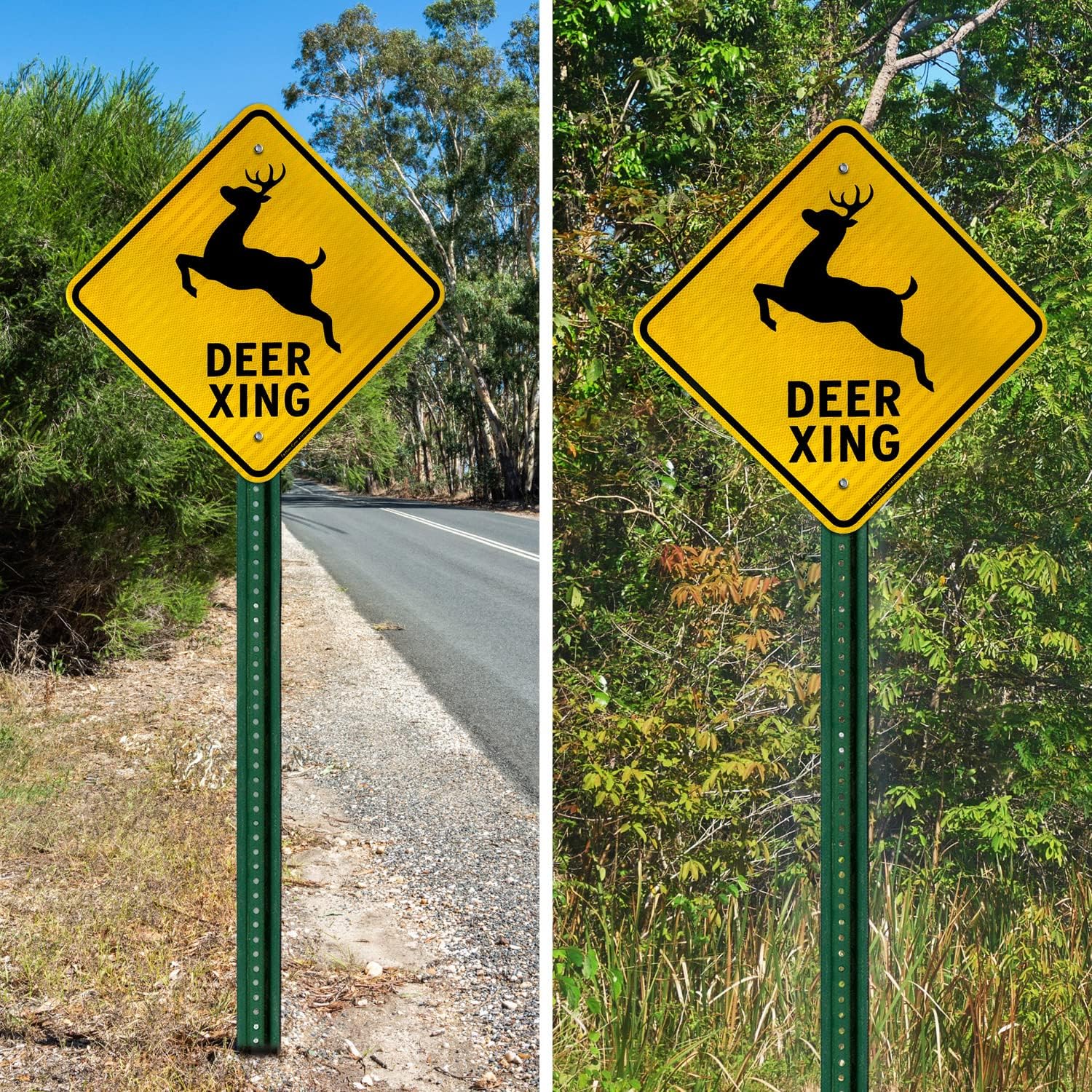 Faittoo "Deer Xing" Crossing Sign,18" x 18" Engineer Grade Reflective Aluminum Sign, Weather Resistant, Waterproof, Durable Ink, Easy to Install, 2-pack