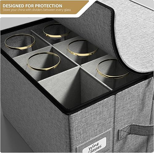 Miniatura 4 de Sorbus Estuches de almacenamiento de copas de carcasa dura, caja de almacenamiento de copas de vino con divisores y asa, contenedores de