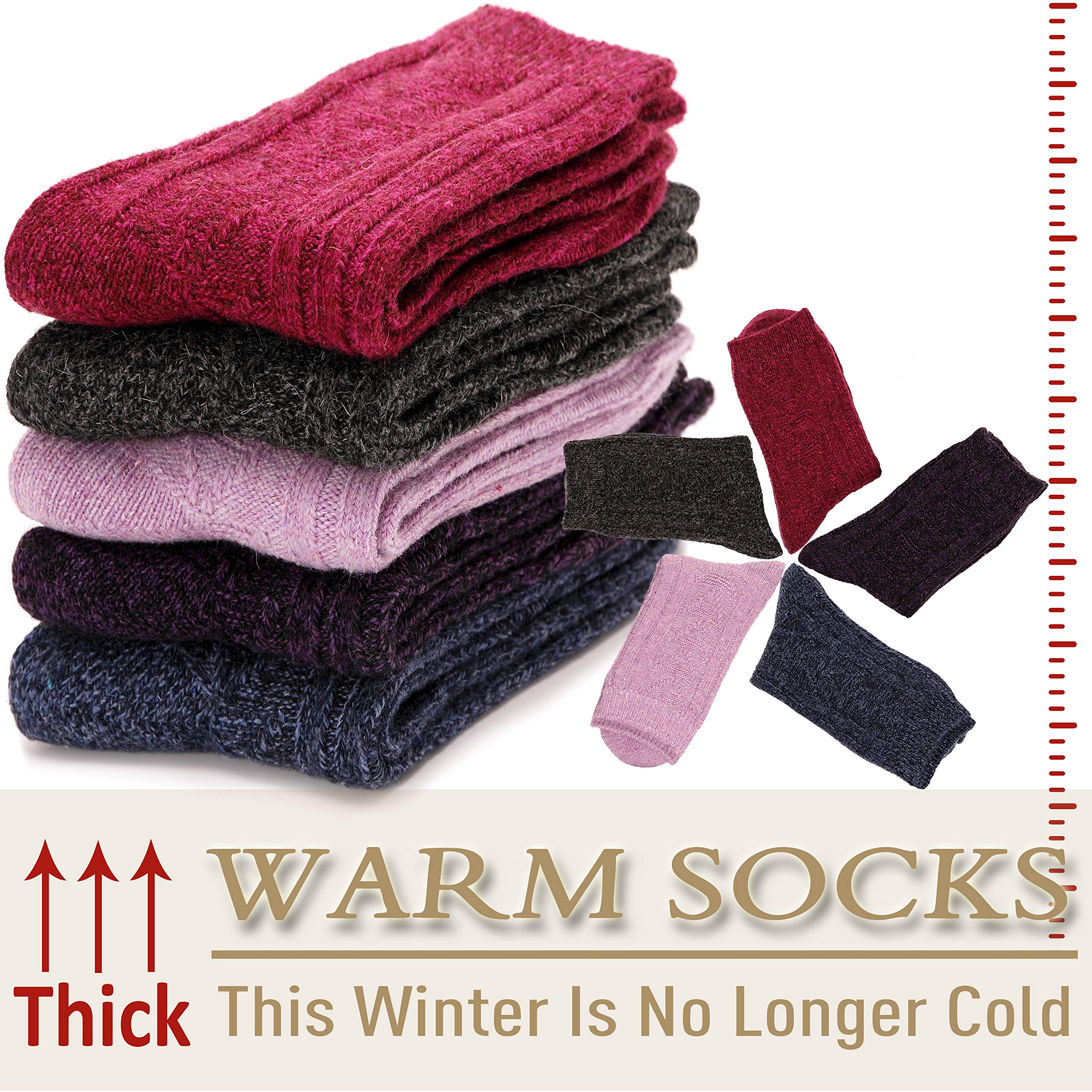 EBMORE Chaussettes Thermiques en Laine de Mérinos pour Femmes Marche Chaudes Épaisses Hiver Confortables Travail Douces Bottes Froides Chaussettes pour Femmes Paquet de 5