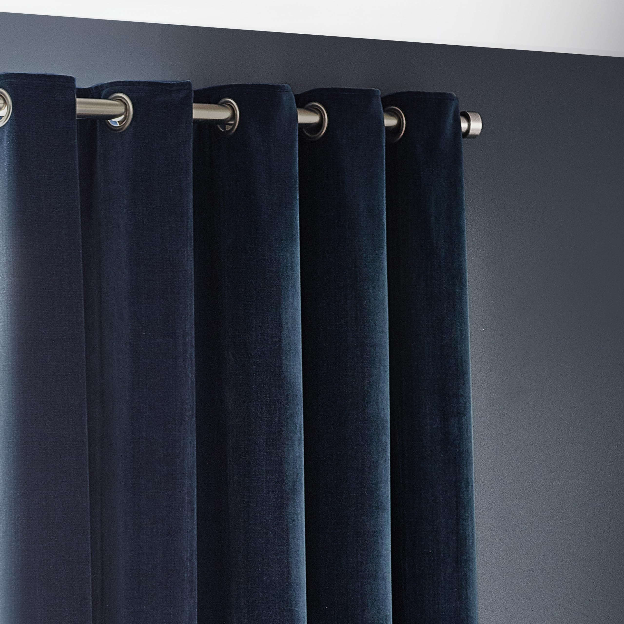 Yard Heavy Chenille Eyelet Curtain Pair - Lined Room Darkening, Soft Velvet Home Décor (Navy - Width 229 x Drop 137cm) - Image 2