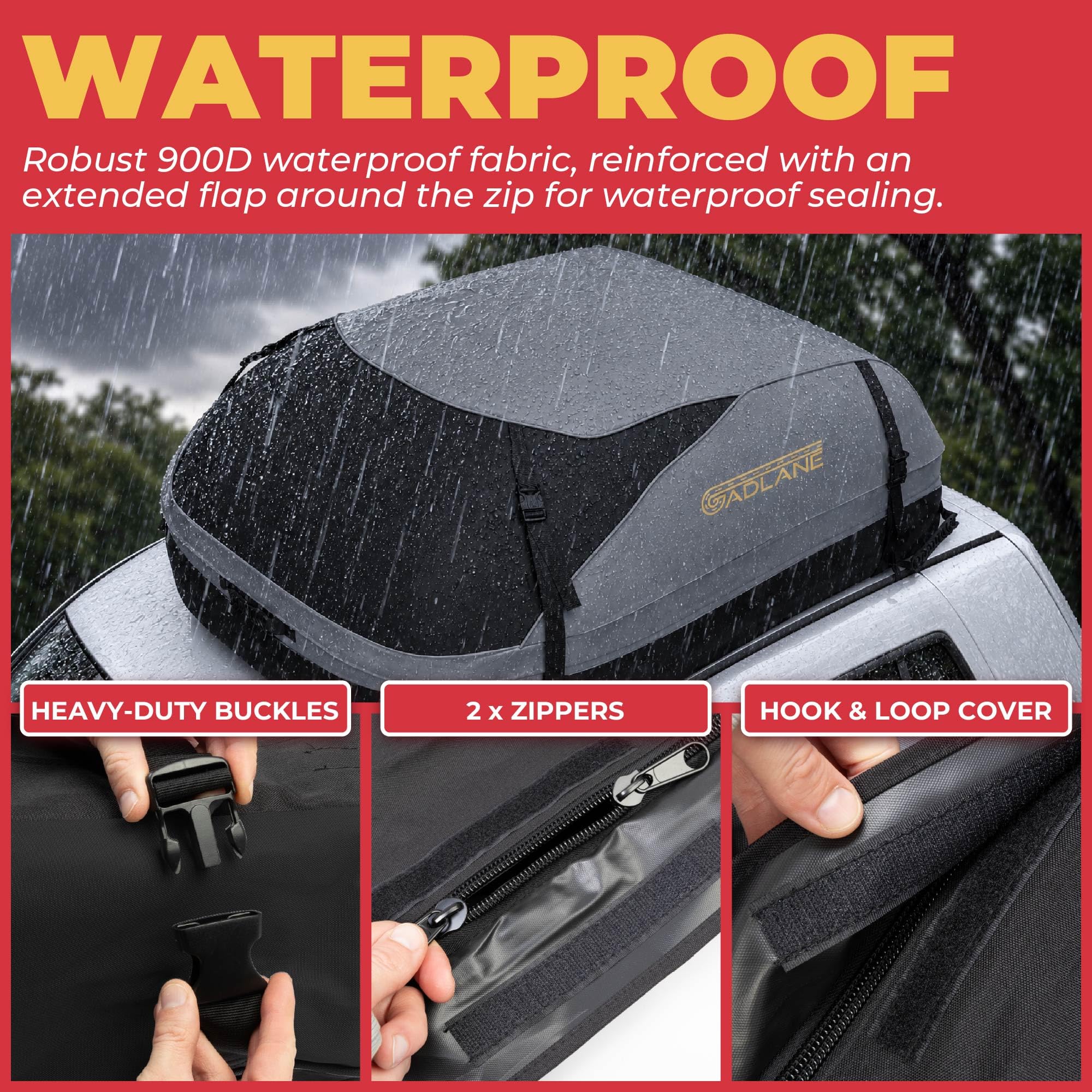 GADLANE Bolsa de Techo para Coche, 400L, Impermeable, para Coches y SUV, con o sin portaequipajes, con 4 Correas Resistentes, Alfombrilla Antideslizante, Bolsa de Almacenamiento (Gris)