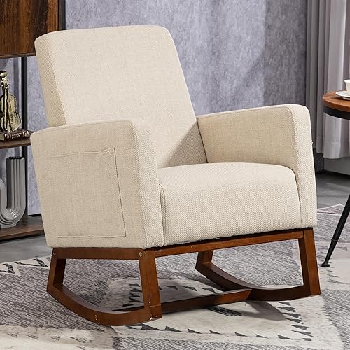 Nursery Rocking Chair Rocking Upholstered Glider Accent Chair with High Backrest Armchair Comfy Side Modern Reading Chair for Living Room Bedroom Office