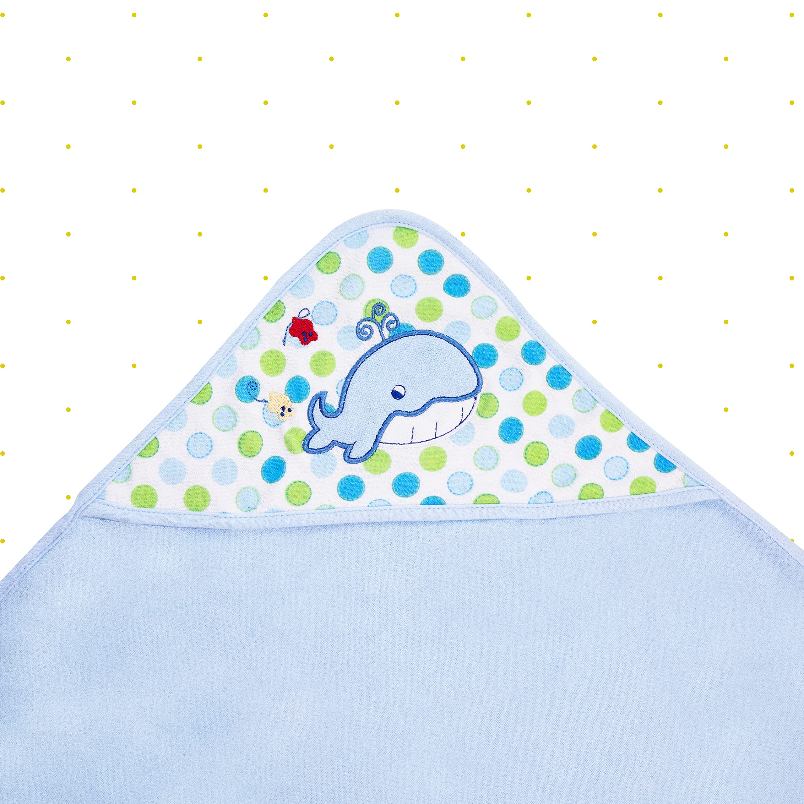 Spasilk Toalla de Rizo con Capucha para baño de bebé con 3 paños, artículos Esenciales de baño para bebé, Talla única, Ballena Azul