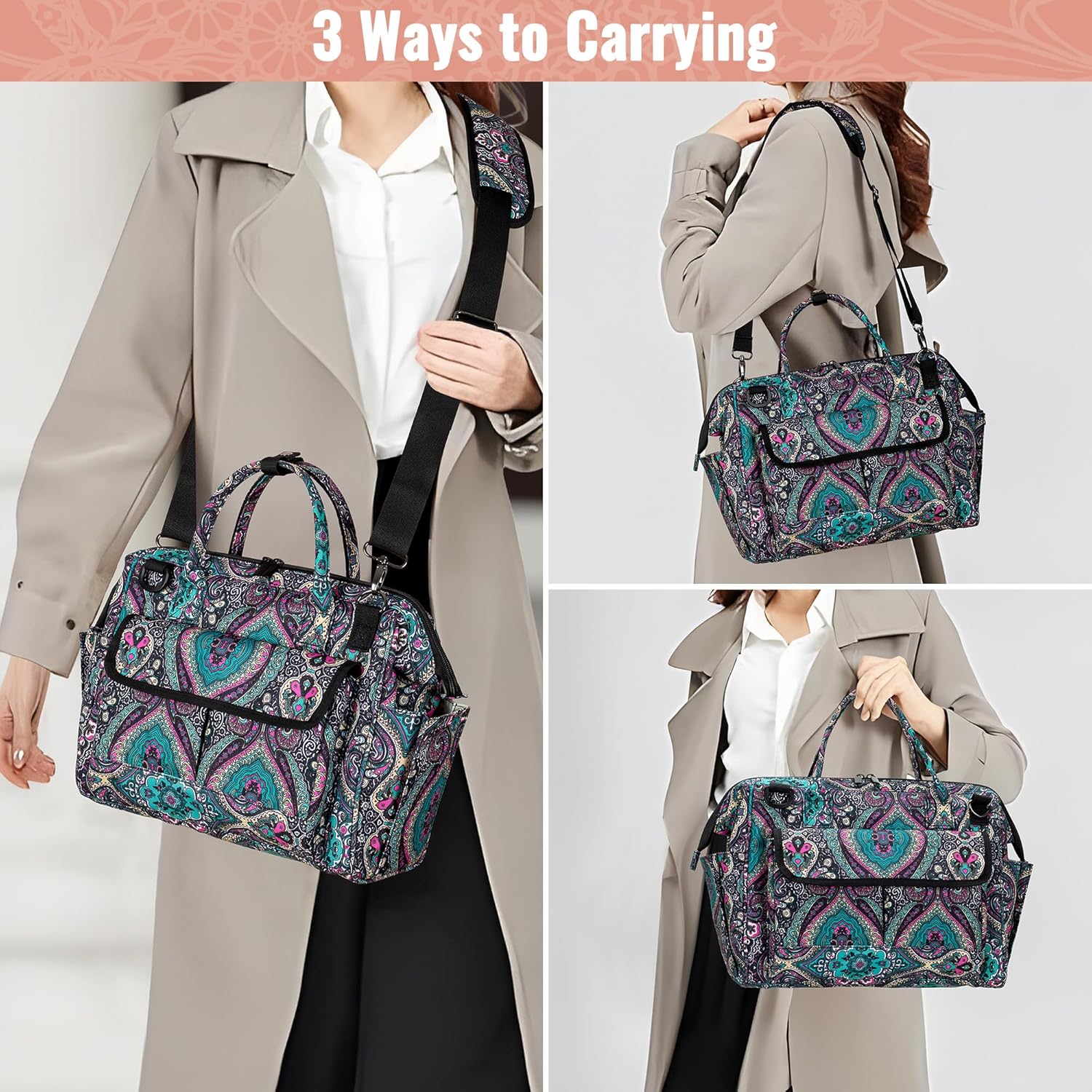 LoDrid Bible Bag Tote with Multiple Pockets for Bible Items, Bible Carrier with Steel Frame Top for Men & Women, Totem, Bag Only - Image 2