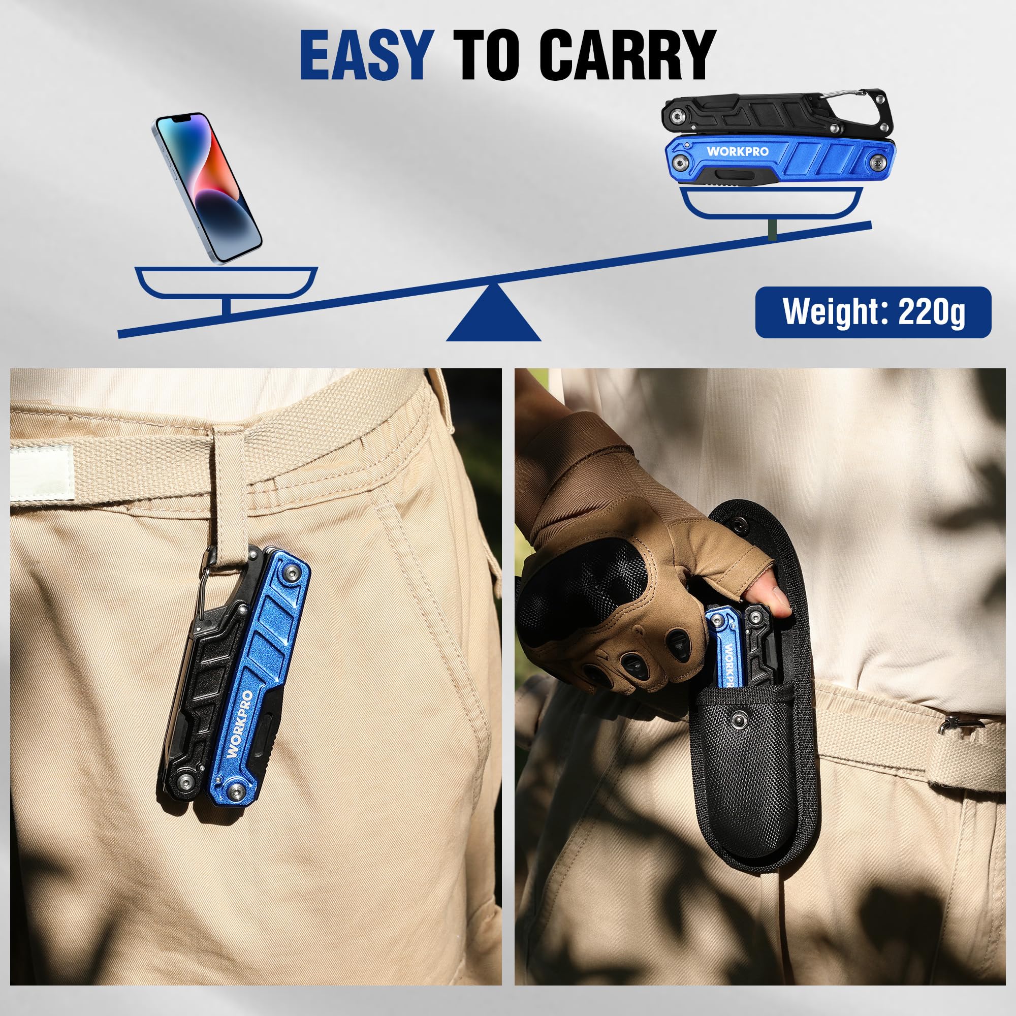 WORKPRO Pinza Multiuso 11 in 1 Acciaio Inossidabile Tascabile Multifunzione con Coltello e Cacciavite