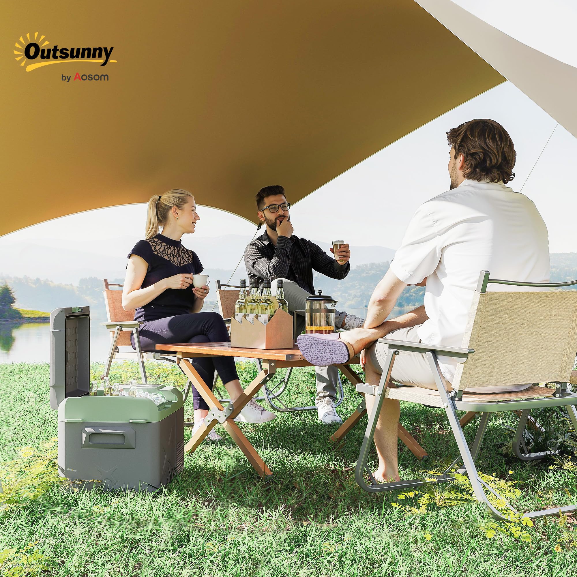 Outsunny Nevera Portátil Eléctrica 17,4L Refrigerador de Coche 12/24/220V con Compresor Luz LED Pantalla Digital Modos ECO y MAX de -20℃ a +20 ℃ Puerto USB para Hogar Camping Viajes Automóvil