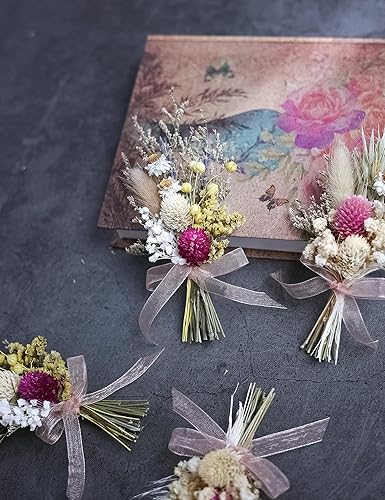 Miniatura 22 de xin's convey Mini Dried Flowert Set (Pack of 6), Orange Small Bouquet, Pampas Small Bouquet, Party Plate Decoration, Bridesmaid Flower Girl Proposal