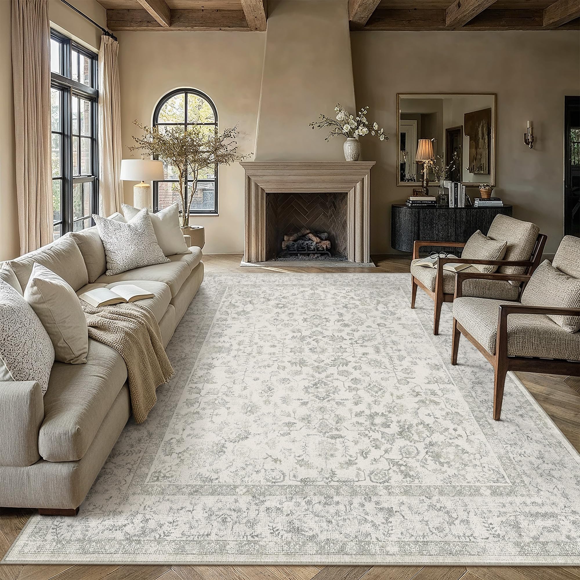 PureCozy Teppich Wohnzimmer 200x300cm Wohnzimmerteppich Grau Vintage Tepich