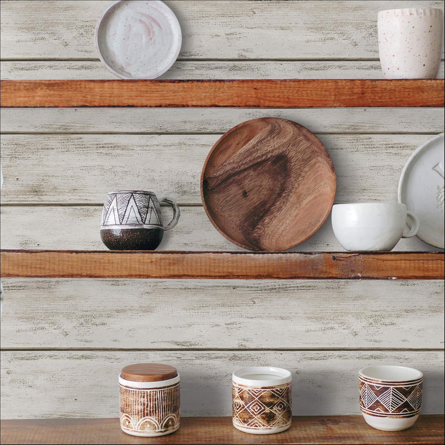 InHome NHS3760 White Washed Plank Peel & Stick Wallpaper, Neutral