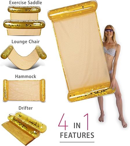 Miniatura 4 de POZA Inflatable Water Hammock - Luxurious Pool Float Lounger Filled with Confetti 4-in-1 Exercise Saddle Lounge Chair Hammock  Drifter Great for