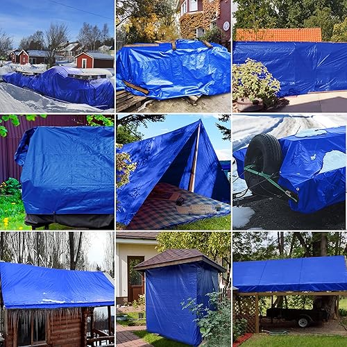 Miniatura 6 de STARPYNG - Lona azul de 7 mm 6x8 pies - Lona impermeable multifuncional azul - Lona impermeable de polietileno resistente a los rayos UV, a prueba