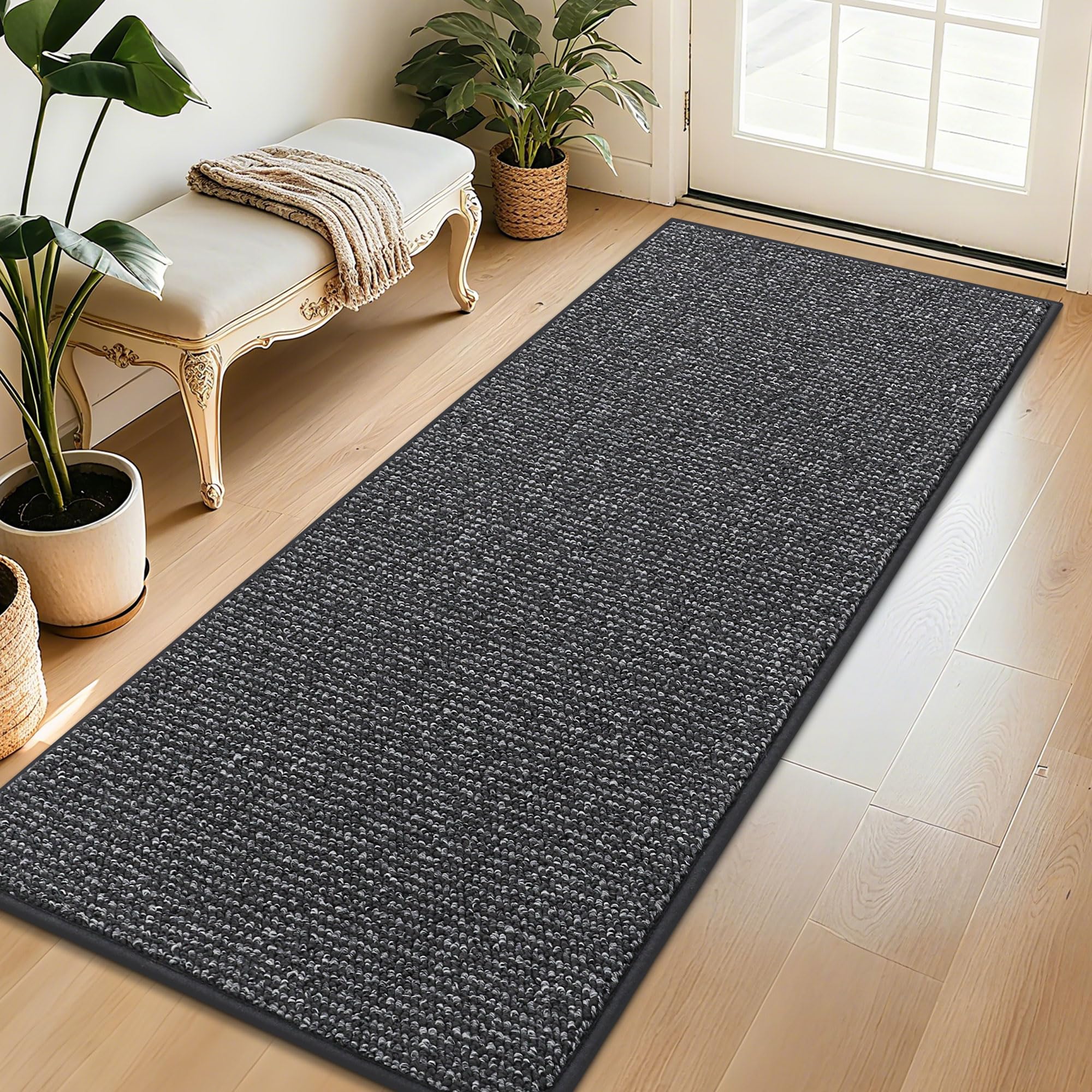 BEQHAUSE Dirt Trapper Door Mat 32"x72", Non-Slip Washable Doormat, Charcoal