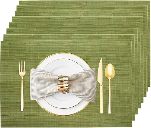 Miniatura 31 de Juego de 6 manteles individuales lavables y limpiables para mesa de comedor, cocina, interior y exterior, manteles individuales de vinilo tejidos,