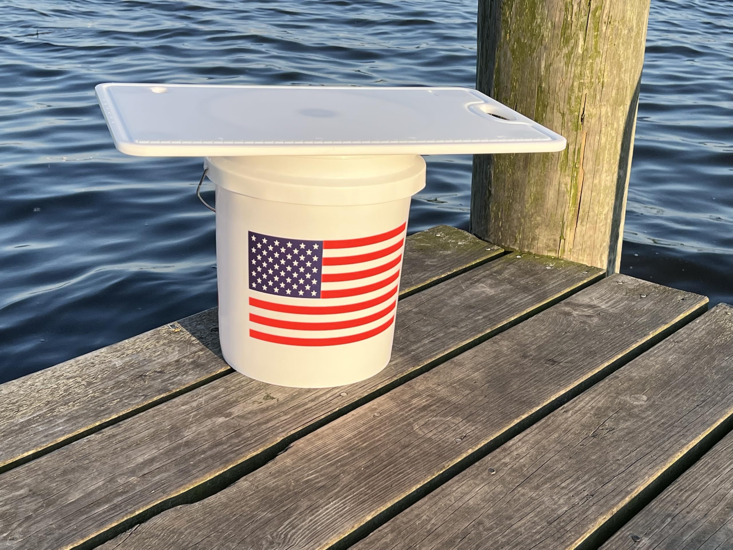 TRAPSKI Made in the USA | Premium Cooler Size Bucket Board Fishing Cutting Board Table | 1/2 inch Thick HDPE UV Protected | Non-Skid or Mark Rubber Feet (White, 24x15)