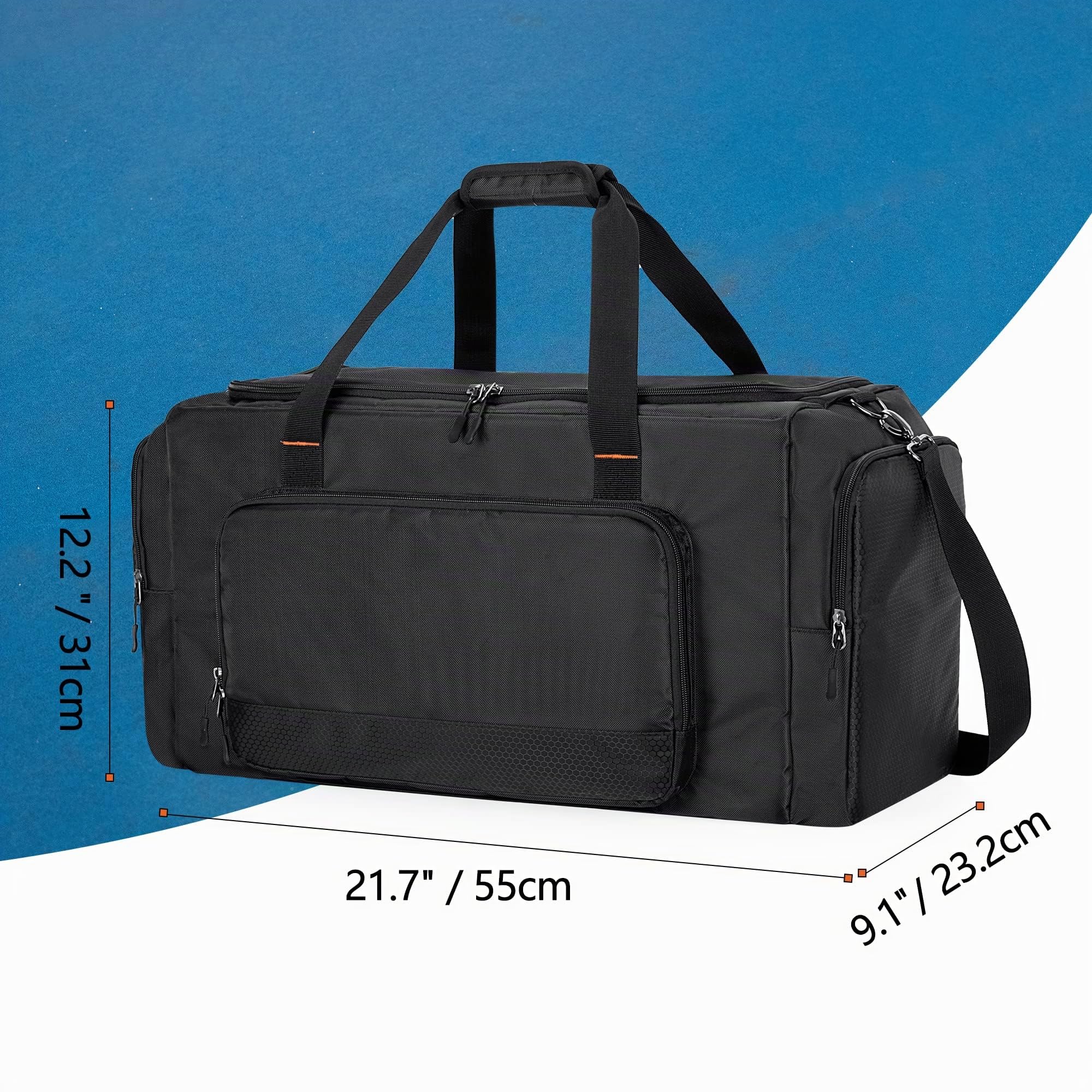 DSLEAF Borsa da ginnastica e borsone da viaggio, borsa da palestra con 3 divisori regolabili e tracolla per scarpe, abbigliamento e laptop, Nero, Borsa da viaggio