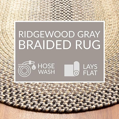 Miniatura 6 de Super Area Rugs Braided Rugs - Alfombra redonda de cocina rústica de 4 pies, alfombra trenzada gris Ridgewood para mesa de comedor, reversible, para