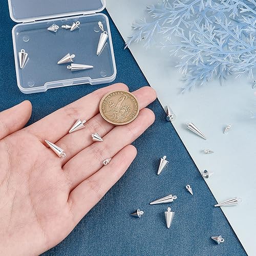 Miniatura 2 de UNICRAFTALE 24 colgantes hipoalergénicos de 4 tamaños de espiga de acero inoxidable plateado, estilo punk, dijes con patrón de cono para collares de