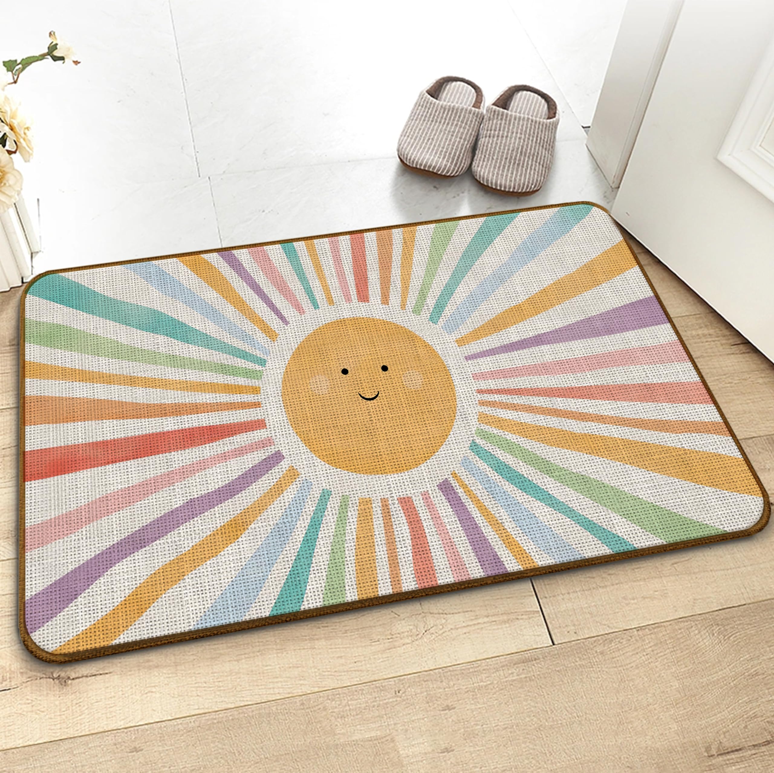 Smiling Sun Paillasson bohème pour entrée extérieure, intérieur et extérieur - 43,2 x 76,2 cm