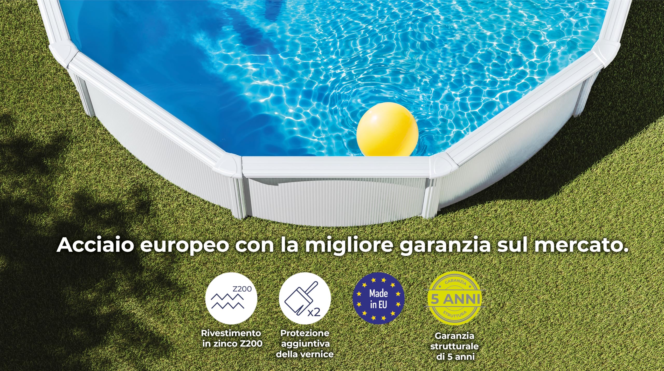Gre Piscina in Acciaio Rotonda Fidji Blanco con Filtro a Sabbia 460x120 cm
