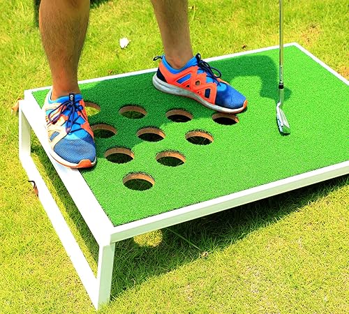 Miniatura 6 de OOFIT Juego de Cornhole de golf combinado con juego de pong, tablas de juego de astillado con alfombrillas de astillado y pelotas de golf para