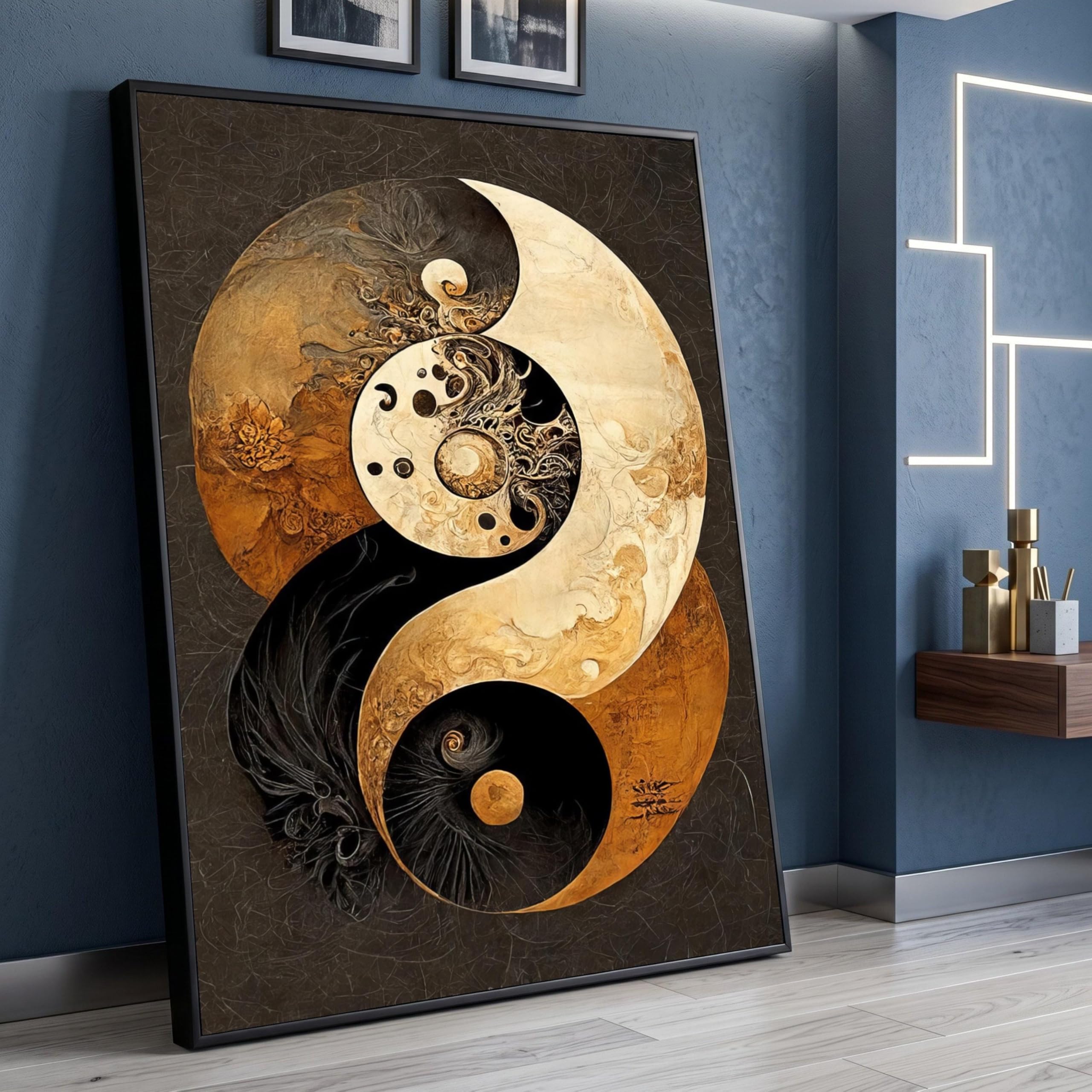 LMYCHENG Abstract Yin Yang Canvas Wall Art, Spiritual Balance Decor, Earth Tone Home Mural, Zen Symbol Canvas Wall Painting(60x80cm/Frameless)