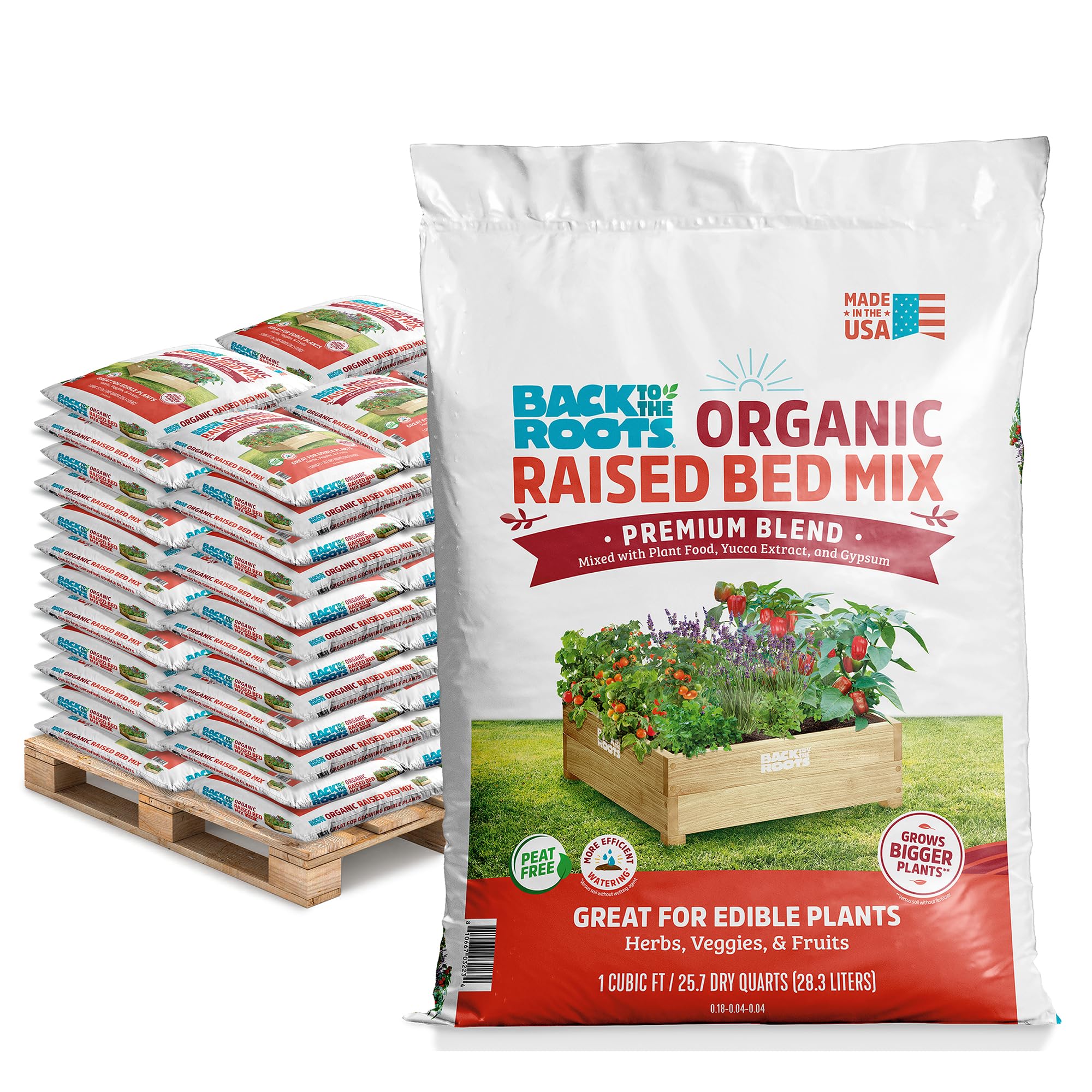 Back to the Roots 100% Organic Raised Bed Soil, Fills 8' x 4' Garden Bed, 60 cu ft, Made in USA, Peat-Free