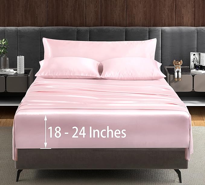 Entain 5Pcs Extra Deep Pocket Satin Sheets for King Size