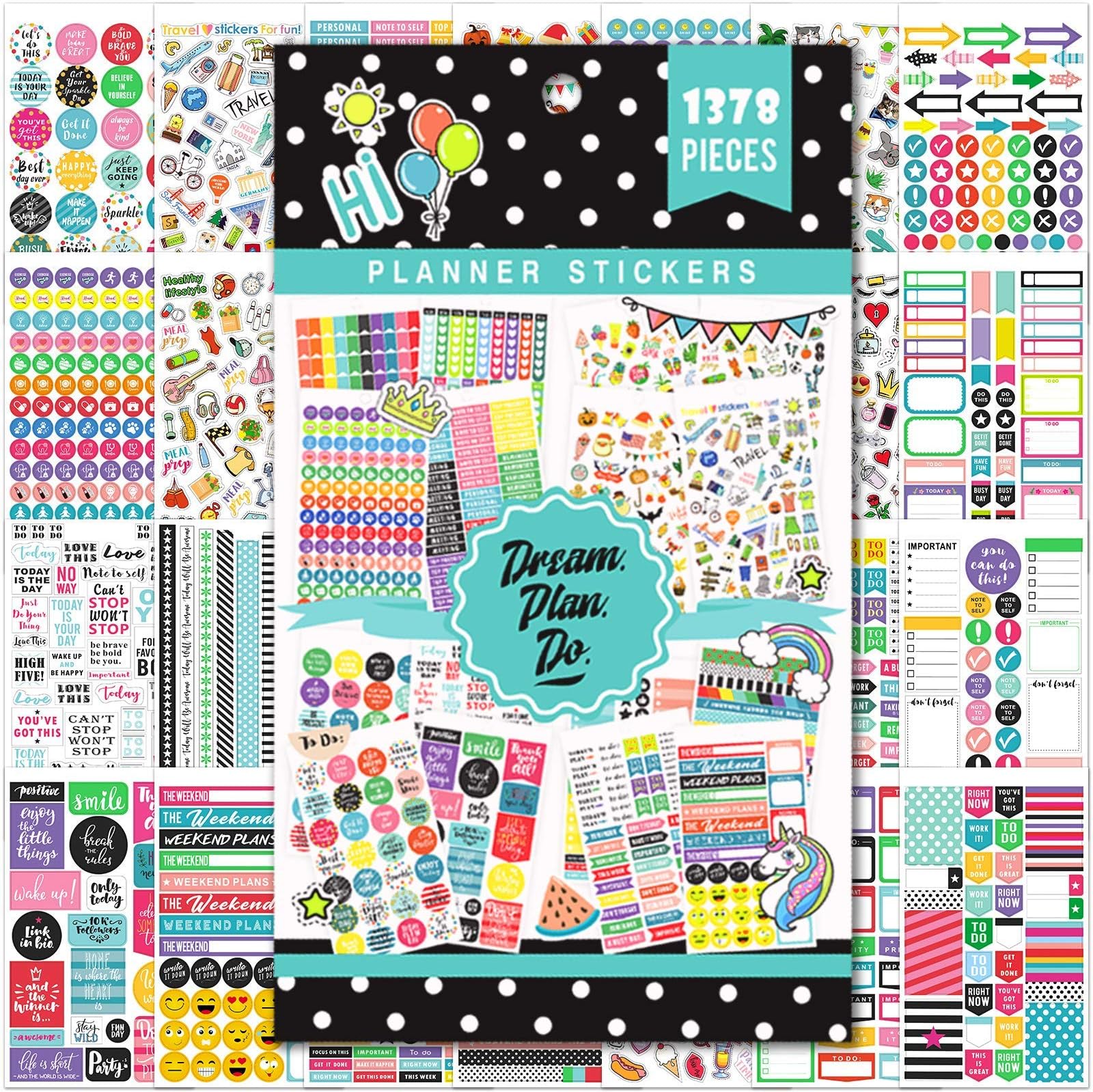 Planner Stickers - 28 Sheets, 1378 Stunning Design Accessories for Journals and Calendars, Essential Planner Accessories - Green