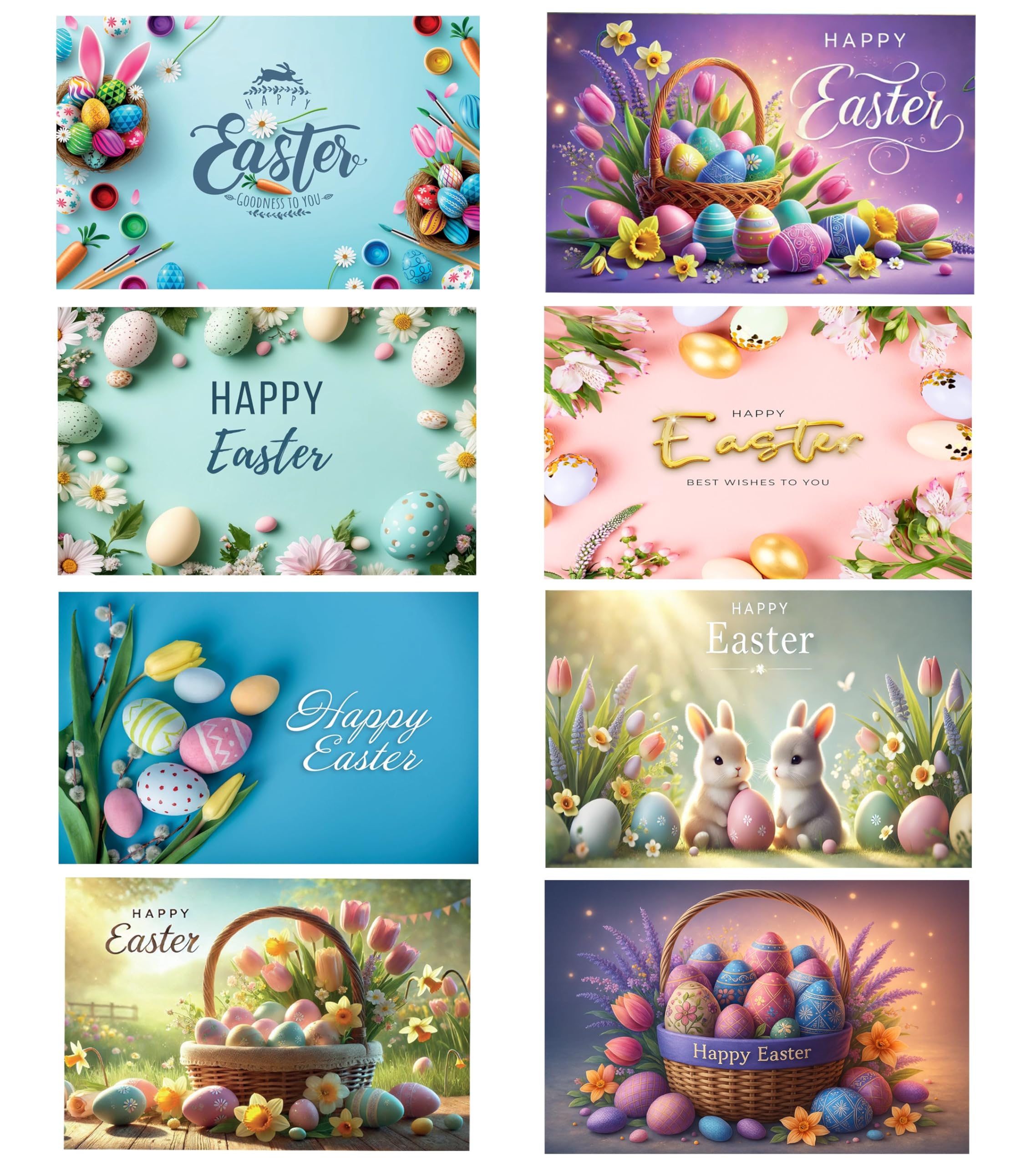 Easter Cards Pack of 8 Mixed Easter Designs. Ecofriendly, Recyclable, plastic free cards, and Envelopes Blank Inside