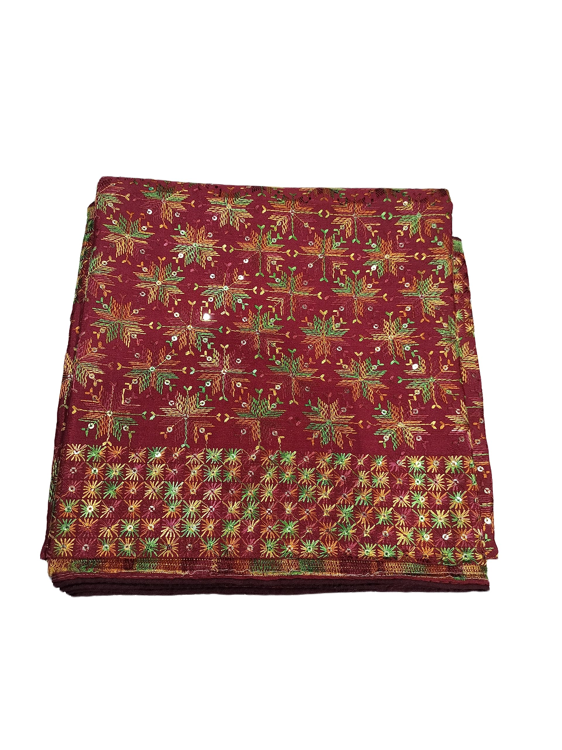 Women's Chanderi New Phulkari Dupatta Famous Punjabi Dupatta Marron, Free Size, Maroon-image-39
