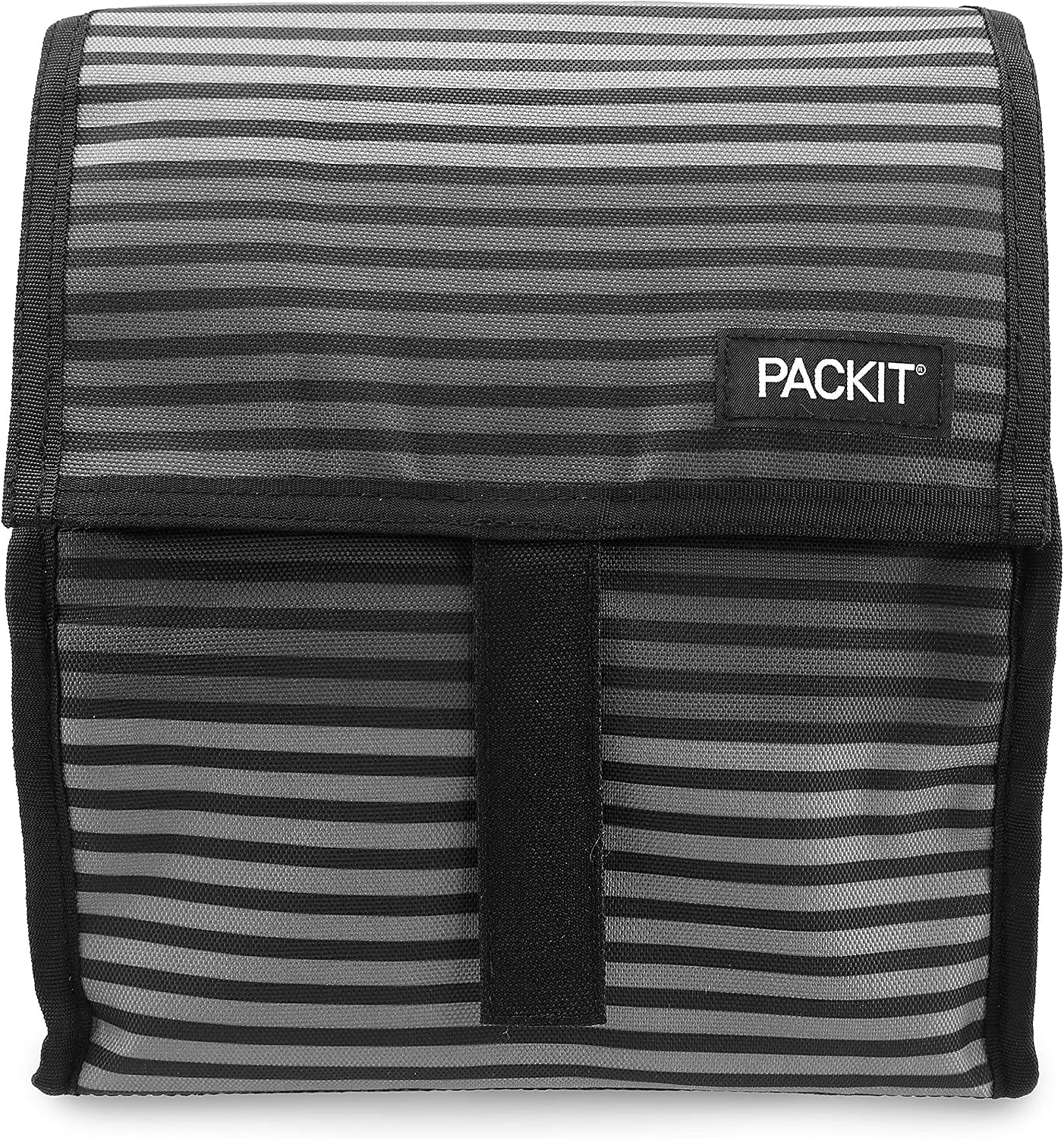PackIt Gray Stripe Freezable Lunch Bag with Zip Closure, 8-Inch & Freezable Snack Box, Black