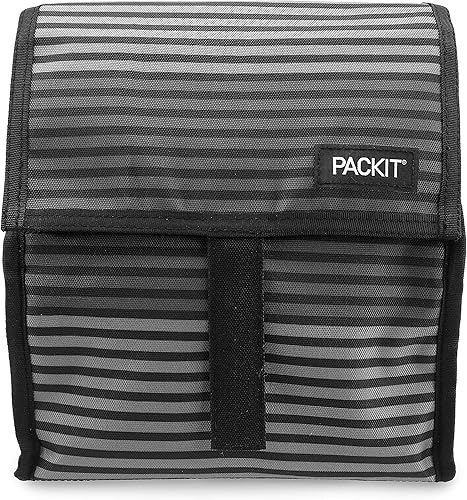 Miniatura 3 de PackIt Bolsa de almuerzo congelable a rayas grises con cierre de cremallera, 8 pulgadas y caja de aperitivos congelable, color negro