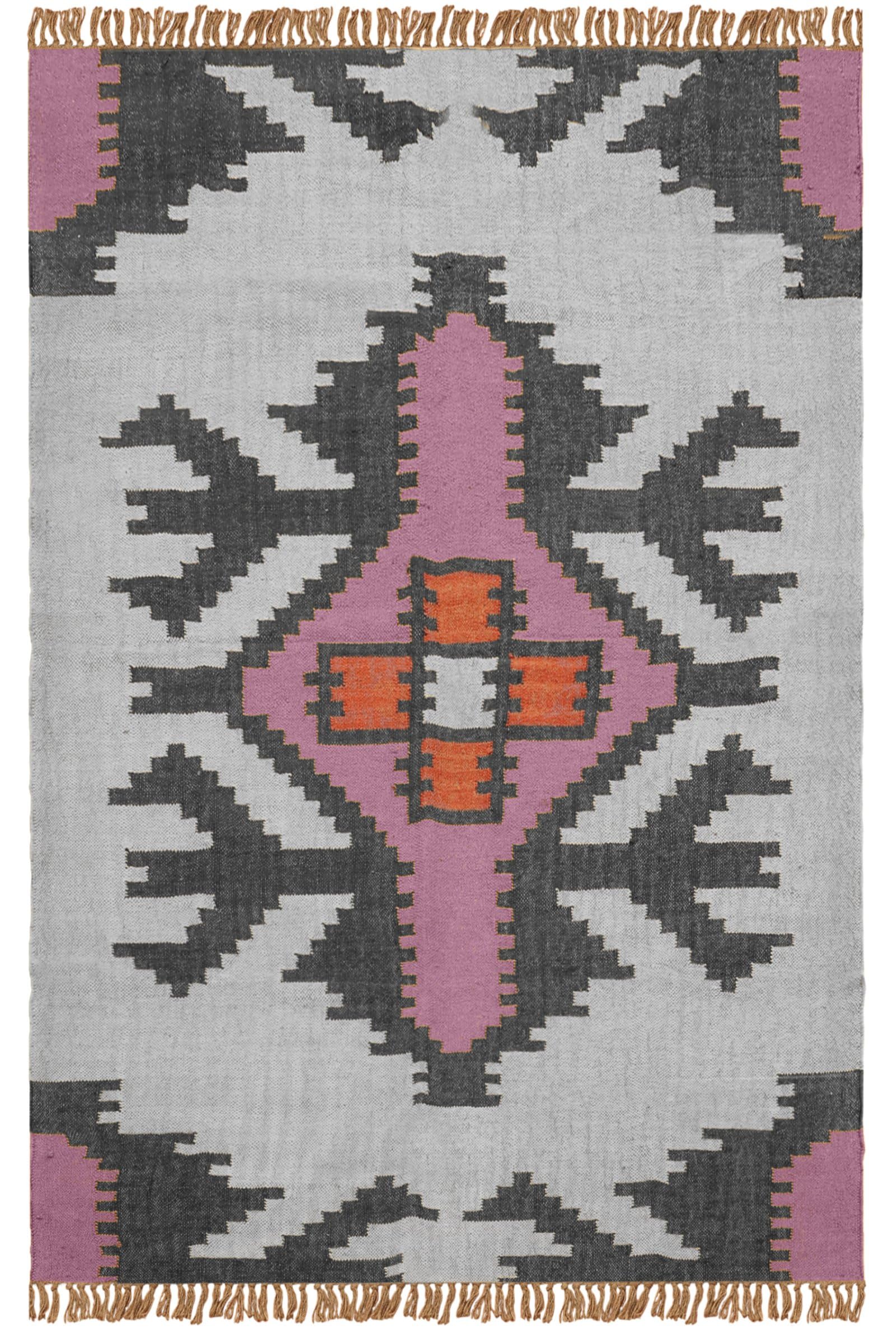 Tapis géométrique carré 2,4x2,4m laine de jute salon cuisine extérieur