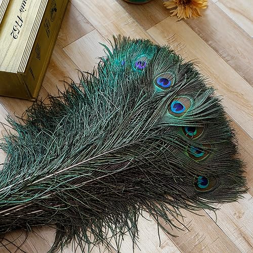Miniatura 2 de Larryhot Plumas de pavo real artesanal a granel – 40 plumas de 18 a 20 pulgadas para manualidades, bodas, hogar y decoraciones de fiesta
