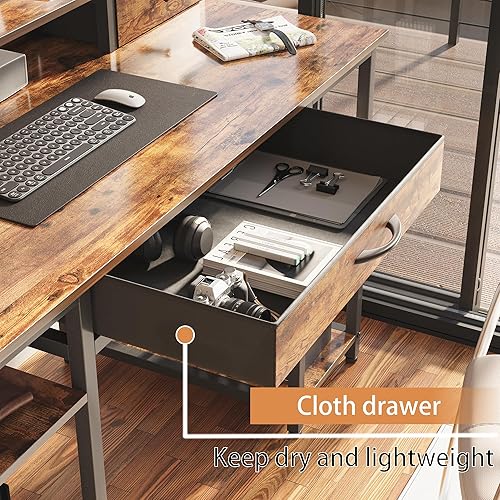 Miniatura 5 de Treesland Escritorio para computadora de mayor profundidad, escritorio de oficina de doble nivel de 47.24 x 23.6 pulgadas con estantes, escritorio