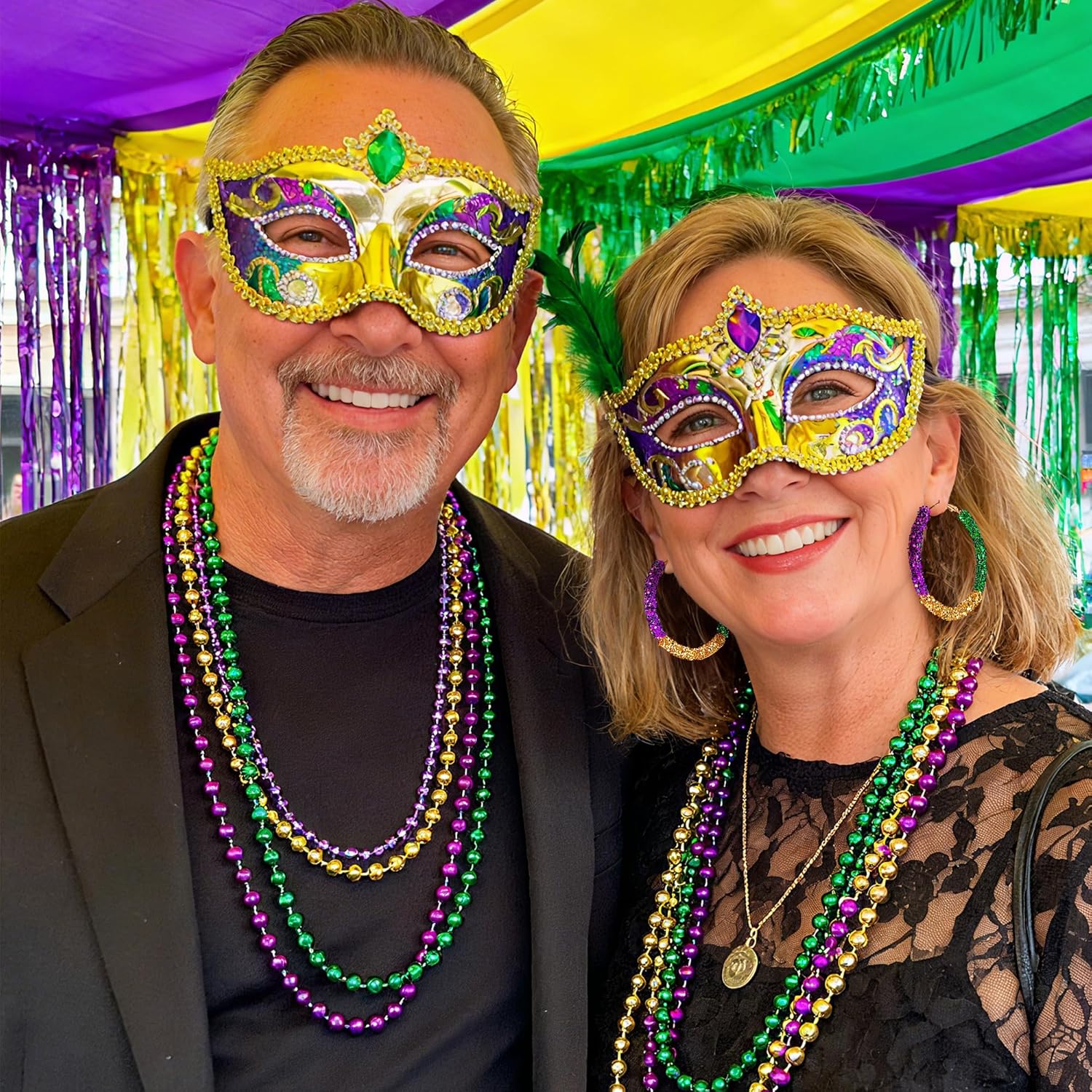 4 Pcs Mardi Gras Hoop Earrings, Carnival Glitter Hoop Earring, Lightweight Purple Yellow Green Hoops Earring for Women Mardi Gras Cosplay Party Outfits - Image 5