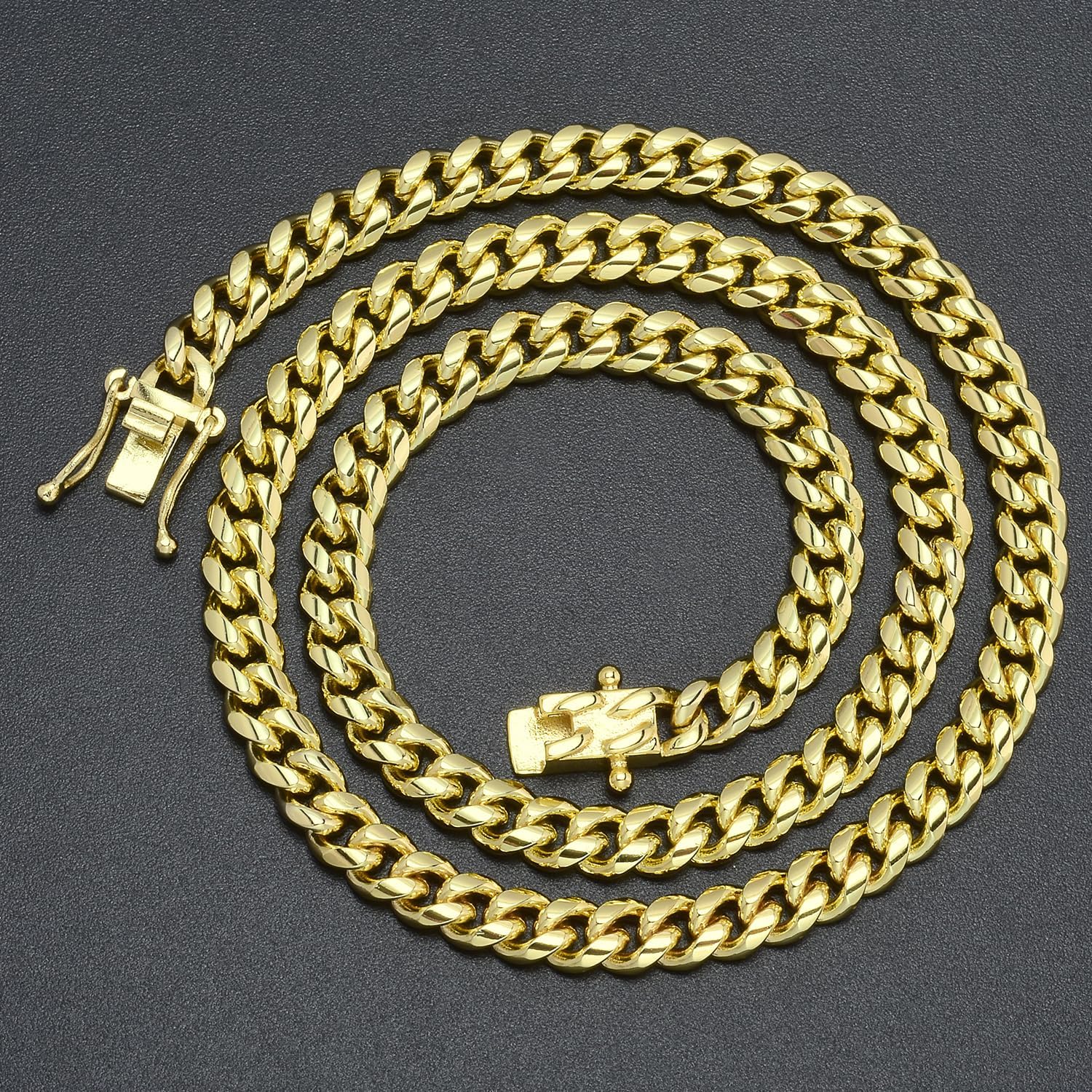 Jewelry Kingdom 1 Gold Chain Necklace Collection 14K Yellow Gold 6mm/10mm/14mm Cuban Link Chain Necklace with Design Quick Release Buckle Clasp for Men or Women