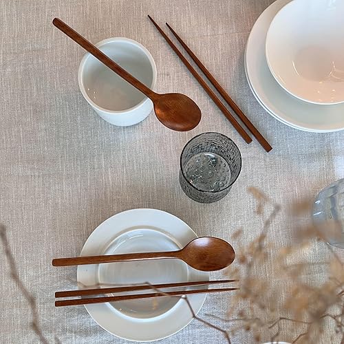 Miniatura 8 de Palillos de madera con revestimiento de laca natural coreana y cuchara utensilios cubiertos azufaifo árbol Ottchil laca china (2 juegos)