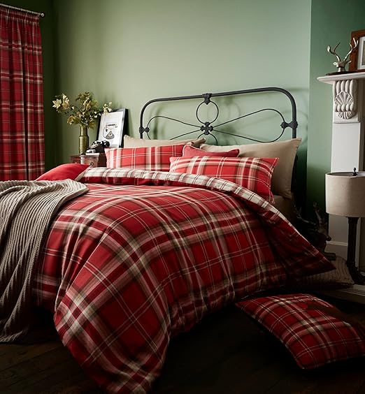 Edinburgh Full RED Tartan Plaid Reversible Cotton Duvet Set