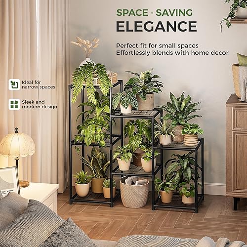Miniatura 5 de Estante para plantas para interiores y exteriores, soporte de 3 niveles para múltiples plantas, macetas, impermeable, soporte de flores de metal,