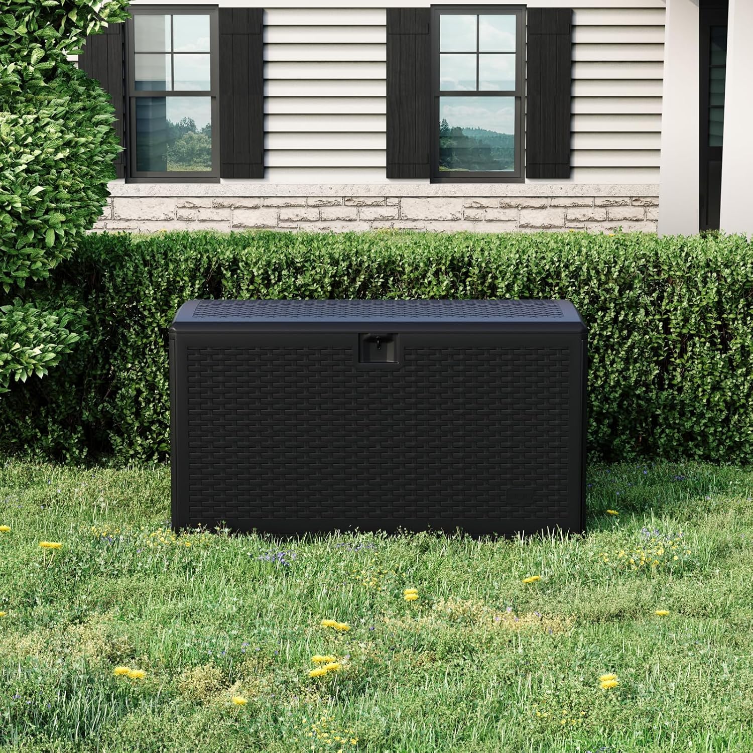 120 Gallon Waterproof Resin Deck Box Large Lockable Storage Container with Hydraulic Rod for Patio Furniture Tools Pool Garden Outdoor Indoor Black 50"L x 26"W x 25"H